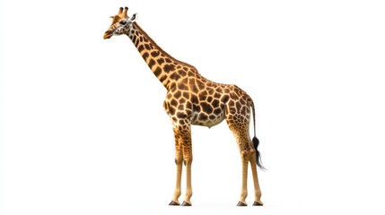 Naklejka premium Majestic Giraffe: A Stunning Portrait Against a White Background
