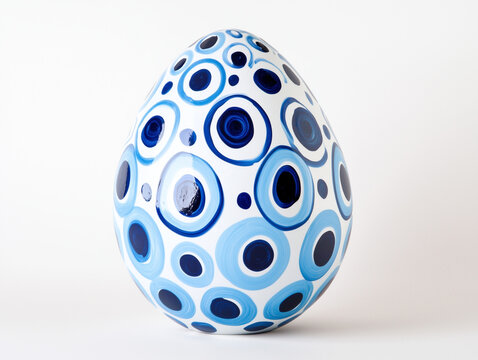 an Easter egg with a traditional pattern resembling Greek evil eye, symbolizing luck and protection. 