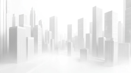 Misty Urban Landscape with Tall Skyscrapers and Soft Light Effects
