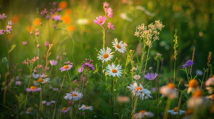Delicate Wildflowers Blooming in a Vibrant Meadow Landscape
