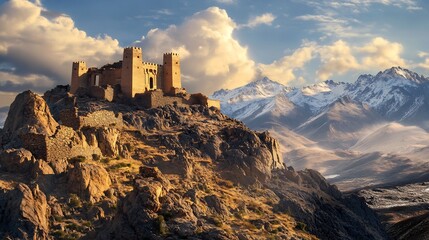 Obraz premium Majestic Mountaintop Castle: A Breathtaking Panorama