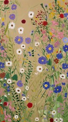 Flowers field art painting pattern.