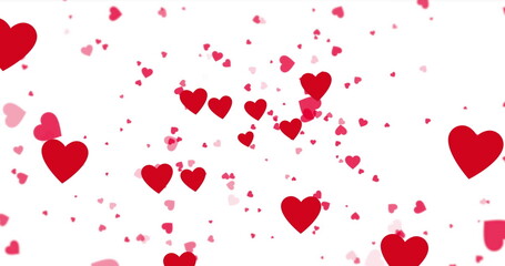 Image of red hearts icons floating on white background