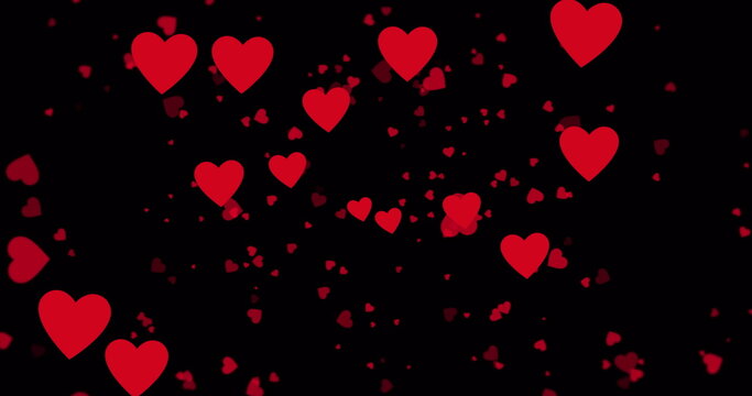 Image of red hearts icons floating on black background - Powered by Adobe