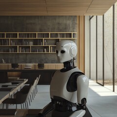 Sleek Robot in Minimalist Modern Workspace   Advanced Automation Reshaping the Office Environment
