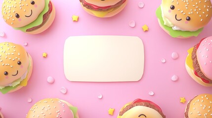 Delicious Array of Juicy Hamburgers on a Wooden Table with Empty Space for Customizable Signage