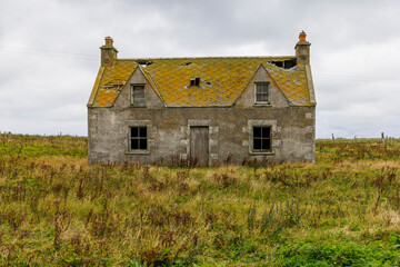 Scotland, Hebrides. Isle of North Uist. Abandoned stone building.