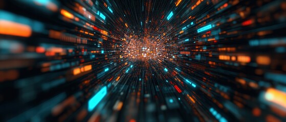 concept ai search engine Vibrant data stream with glowing particles creating a sense of depth and movement.