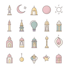 Fototapeta premium A set of icons a minimalist Eid Al-Fitr