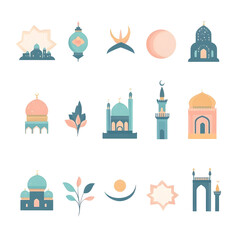 Fototapeta premium A set of icons a minimalist Eid Al-Fitr