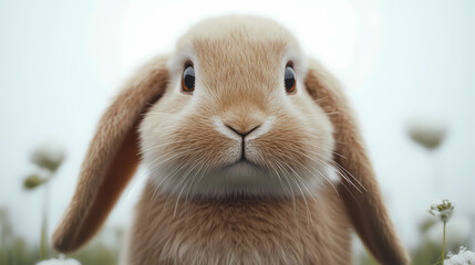 Soft velvety lop rabbit on pure white background. Velvetfern. Illustration