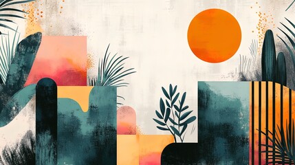 Abstract eco design with vibrant earthy tones and geometric shapes