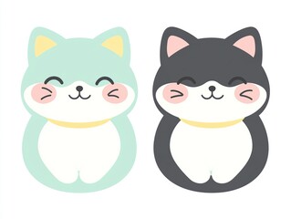 Adorable Cartoon Cats: Two Cute Kittens Smiling Sweetly and Playfully