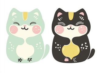 Obraz premium Adorable Cartoon Cats: Happy, Playful Kittens Sitting Cheerfully. Cute Pet Illustrations, Perfect for Children's Books.