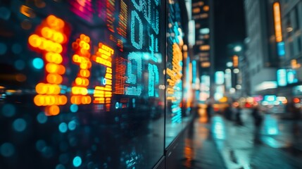 A woman intently examines a digital display showcasing complex financial data and information.