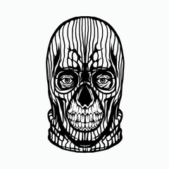 skull head with blue mask black and white vector design