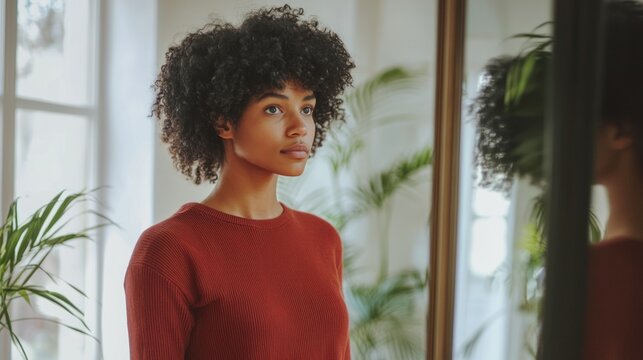 A person standing confidently in front of a mirror, reflecting self-respect and personal pride.