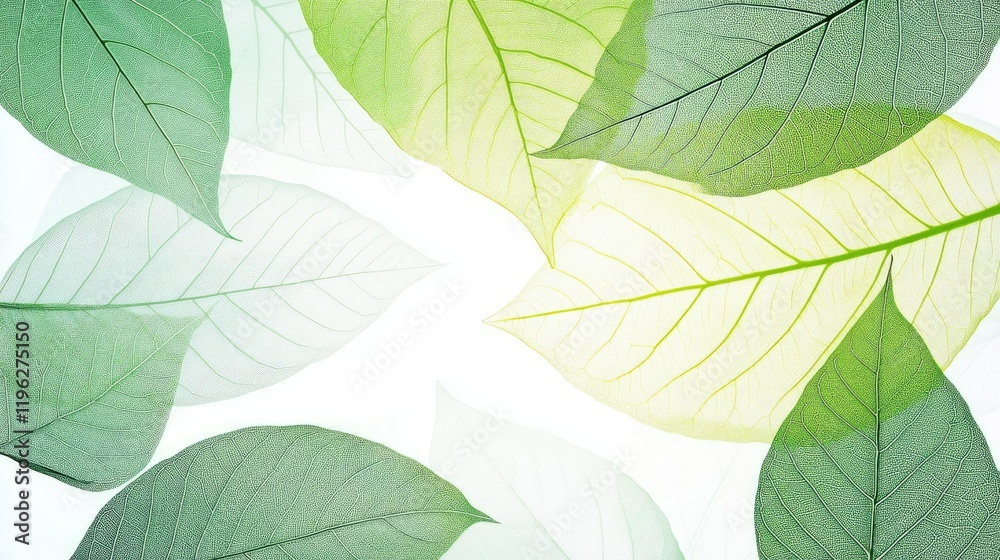 Fototapete a clean and vibrant banner design featuring intricate leaf patterns in different shades of green on 