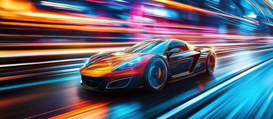 Fototapeta premium Speed and light effects enhance a dynamic scene depicting futuristic automotive tech.