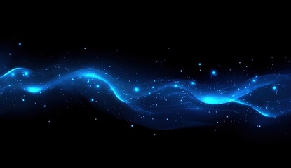 Obraz premium Glowing Blue Waves Dance Across Dark Background, Abstract Energy Shimmers Mysteriously, Digital Art Design.