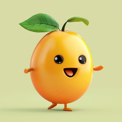 Cute Happy Loquat Mascot Character with Smooth Yellow Orange Skin