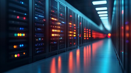 Illuminated server room corridor. (1)