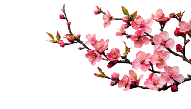 Peach tree branch with many pink flower on corner png