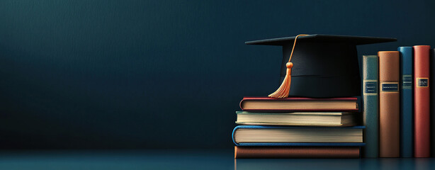 Minimalistic educational background with graduation cap and books