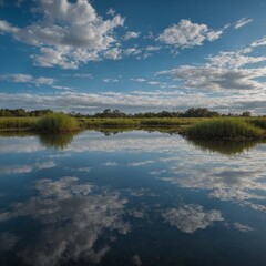 Fototapeta premium Capture the reflection of the sky in a calm lagoon.