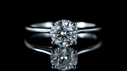 A detailed view of a diamond engagement ring with a solitaire setting, reflecting light and showcasing its brilliance
