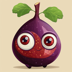 Joyful Fig Mascot with Big Eyes and Leafy Top in Vibrant Colors