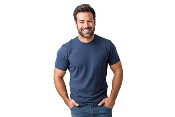 Portrait of a casual man wearing t-shirt and jeans, isolated on transparent background