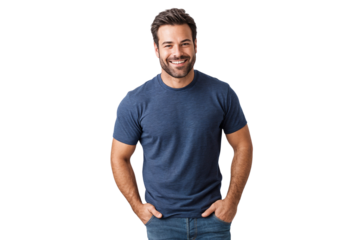 Portrait of a casual man wearing t-shirt and jeans, isolated on transparent background