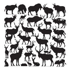 Four legged animals silhouette vector set collection