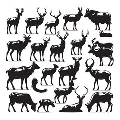 Four legged animals silhouette vector set collection