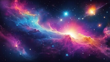 Naklejka premium Cosmic-inspired vector with vibrant galaxies, stars, and a glowing nebula effect.