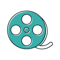 Fototapeta premium Film reel icon in teal outline for movie production.