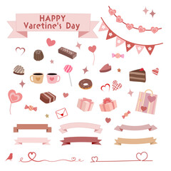 バレンタインデーの手描き風イラストのセット