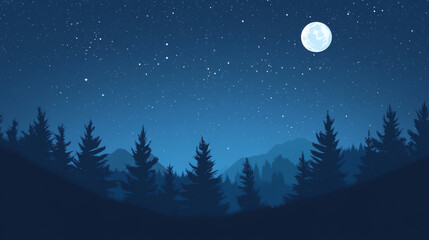 Naklejka premium night landscape with moon