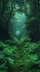 Obraz premium Enchanted forest path leading into the mist