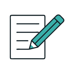 Document and pencil icon in teal outline style