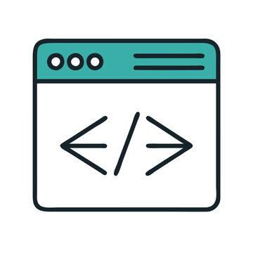 Code editor icon in browser window with teal outline