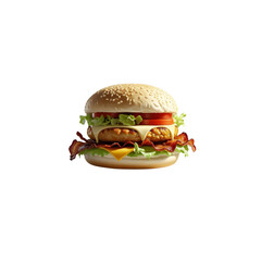 A hamburger with a cheeseburger on it and a green lettuce on the top
