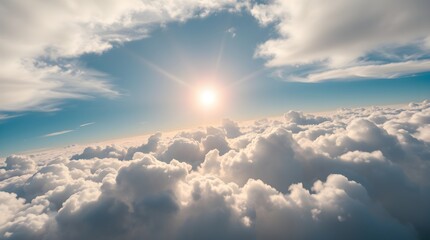 High-angle perspective showcasing iridescent colors and reflections as the sun shines through clouds, creating an elevated view