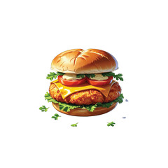 A hamburger with a cheeseburger on it and a green lettuce on the top
