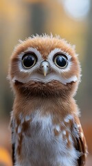 Adorable baby owl with big eyes.