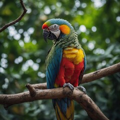 Obraz premium Photograph a colorful parrot perched on a branch.