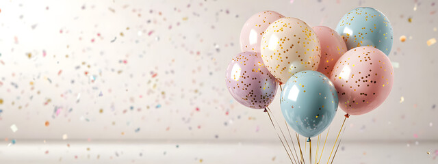 Set of round helium balloons in soft pastel colors, festive 3d design for valentine's day, weddings, birthdays, and elegant decorative elements illustration.