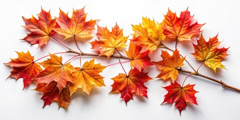 Fototapeta premium Isolated white background featuring a flat lay of autumnal maple leaves, ideal for culinary visuals.