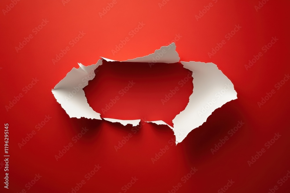 Poster abstract red background with torn white paper hole